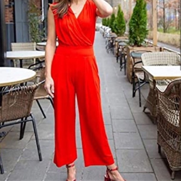 CAbi #5773 Uptown Sleeveless Red Jumpsuit one piece wrap front - Picture 3 of 11